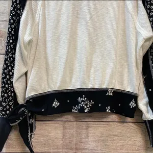 Free People Auxton Thermal Wrap Top Ivory Black Floral Waffle Knit Shacket S thumbnail 10