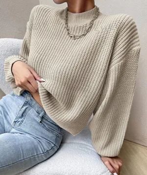 SheIn Mock Neck Drop Shoulder Sweater thumbnail 5