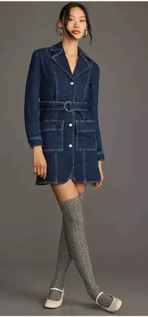 Anthropologie Pilcro Dark Blue Denim Blazer dress size‎ medium thumbnail 1