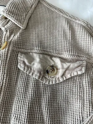 Bagatelle Beige Waffle Knit Cropped Shacket thumbnail 4