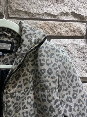 Jou Jou Denim Leopard Print Puffer Jacket - Gray Tan xs thumbnail 4