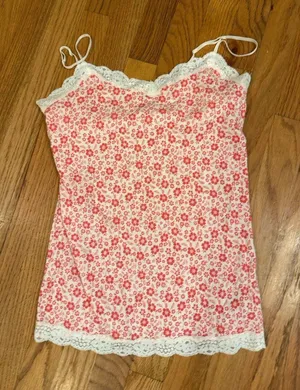 VTG Aeropostale L Pink Floral Camisole Top Lace Trim Y2K‎ Fairy Slip Dainty thumbnail 1