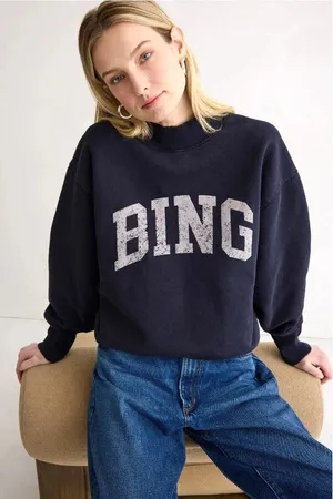 Anine Bing Bradie Sweatshirt in Navy Blue Large Womens Pullover thumbnail 1