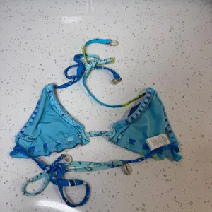 Aerie Real Good Blue Patchwork Paisley Triangle Bikini Top Cowrie Shells Small S thumbnail 7