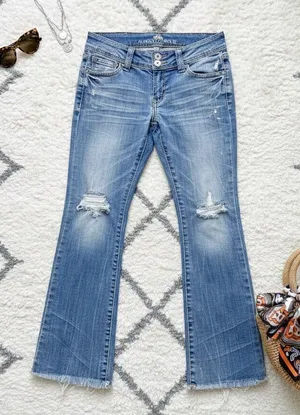 Y2K Women’s Embroidered Low Rise Bootcut Distressed Jeans thumbnail 1