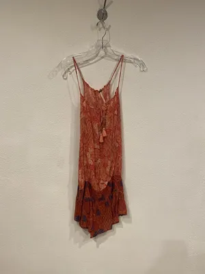 Free People Top Womens Large Orange Floral Slip Strappy Tassel Boho thumbnail 2