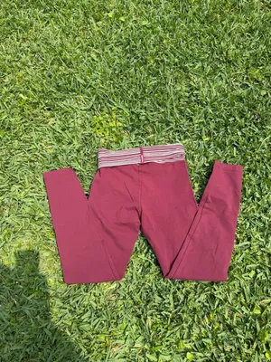 Vintage Hard Tail Forever Fold Over Yoga Leggings Burgundy Stripe Waist Size S M thumbnail 8