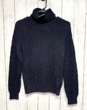 St. Johns Bay Classic Cable Turtleneck Womens Size M Navy‎ Blue Sweater Cotton thumbnail 1