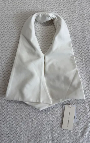 Commense White Draped Halter Top V-Neck Pointed Hem OA24061/T Small NEW thumbnail 1