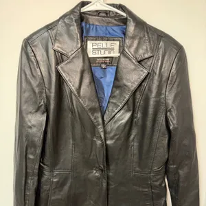 Wilsons Leather Pelle Studio Black Blazer Jacket Womens‎ M Chic Biker 90s thumbnail 5