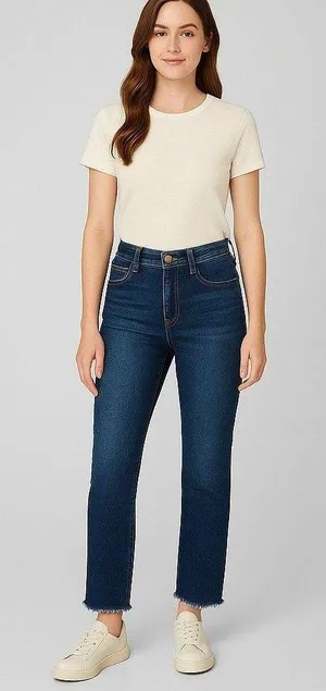 LOFT‎ High Rise Mom Jeans Frayed Hem Dark Wash Denim Comfort Stretch Size10 thumbnail 1
