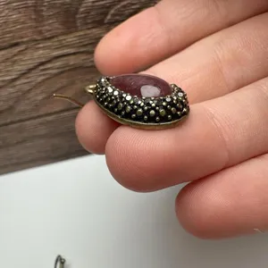 Lia Sophia Plum Red Teardrop Rhinestone Dangle Pierced Earrings Bronze Tone thumbnail 5