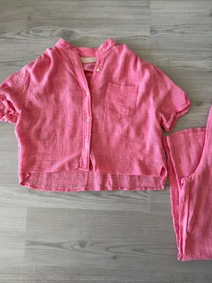 Cali By Cali DreamingTwo-Piece Set - Lightweight Button-Front Top & Pants thumbnail 3