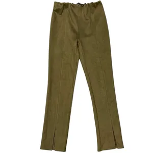 Avec Les Filles Olive Green Faux Suede Slim Pants Split Hem Size Medium thumbnail 3