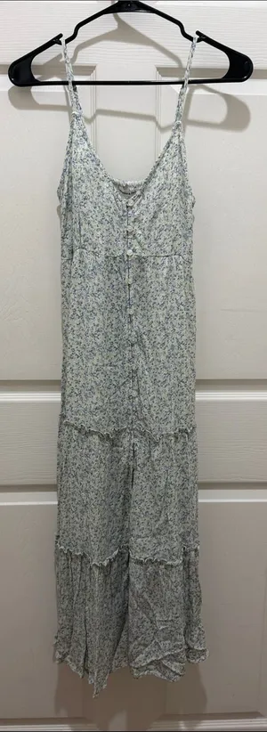 Abercrombie & Fitch Light Blue Floral Tiered Spaghetti Strap Midi Dress XS thumbnail 1