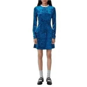 Maje Randy Blue Velvet Long Sleeve‎ Dress Size 2 thumbnail 4