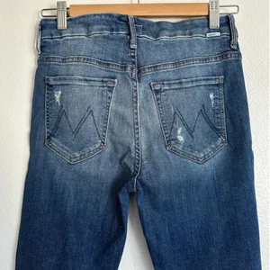 MOTHER Denim High-Waisted Looker Ankle Fray Furiously Happy Distressed Blue thumbnail 6
