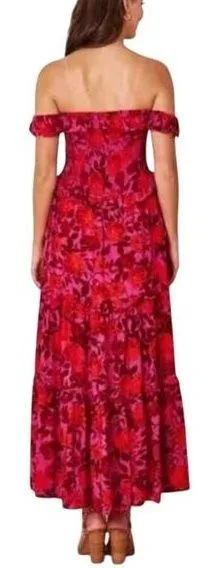 Anthro Abel the Label Reign Maxi Dress Floral Smocked Tiered Red Purple S thumbnail 2