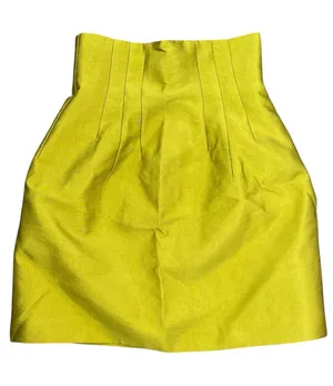 H&M Women's Bright Yellow Pleated High Waisted Mini A-Line Bodycon Skirt Size 2 thumbnail 1