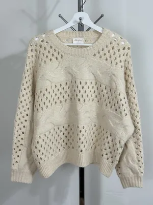 Allie Rose Cream Cable Knit Open Stitch Sweater Womens Size M Oversized Crochet Pullover thumbnail 1
