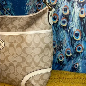 Coach Beige Signature Monogram Coated Canvas Crossbody/ Shoulder Bag thumbnail 5