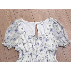 Arula Krissy P Blue Floral White Chiffon Mini Dress Smocked Waist Size A Plus thumbnail 2