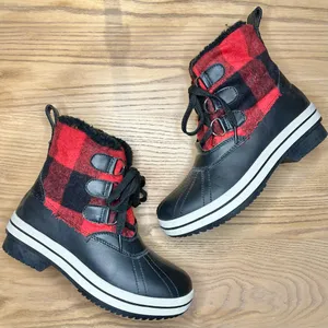 Madden Girl Chill Black and Red Buffalo Check Plaid Winter Rain Duck Boots thumbnail 2