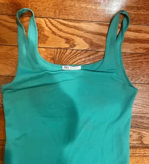 Zara green bodycon Tank Sleeveless back slit midi dress size M thumbnail 6