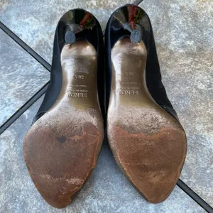 Fendi Black Satin & Patent Leather Stiletto Pumps Size 8.5 Luxury thumbnail 8