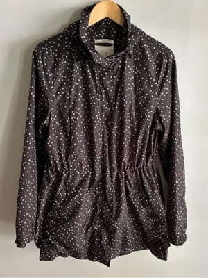 A New Day Women’s L Brown White Polka Dot Hooded Rain Jacket Water Resistant thumbnail 1