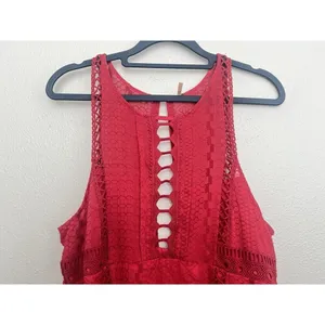 Free People Wherever You Go Red Mini Dress Halter Cutout Boho Festival Flowy 12 thumbnail 3