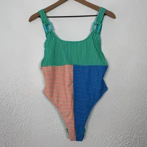 Aerie Ring Birthday Scoop Cheekiest One Piece Swimsuit Stripe Size Large NWT thumbnail 3
