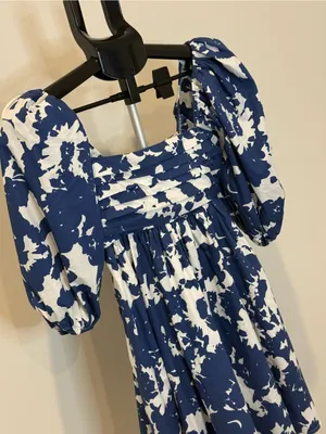 Abercrombie & Fitch Blue & White Floral Puff Sleeve Mini Dress XXS thumbnail 3