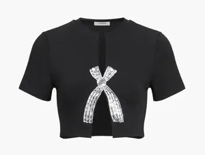 Rhinestone Bow Decorated Cropped Top Size L thumbnail 2