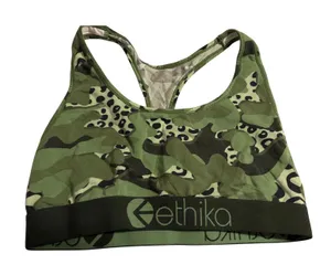 Ethika Womens Green Camo Leopard Print Racerback‎ Sports Bra Logo Band thumbnail 1