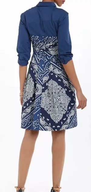 NWT $148 Anthropologie x Holding Horse Flared Bandana Side-Zip Shirt Dress 0 thumbnail 1