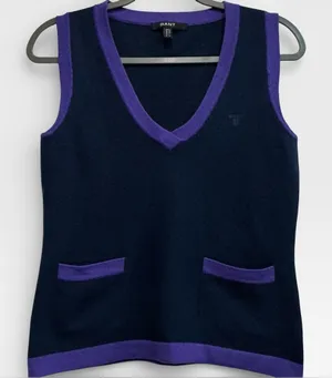 GANT Extra Fine Wool Sweater‎ Vest Navy Purple Trim Preppy Heritage Knit M thumbnail 1