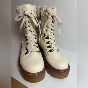 NEW CIRCUS SAM EDELMAN Ivory Shearling Combat Boots size 8 thumbnail 7