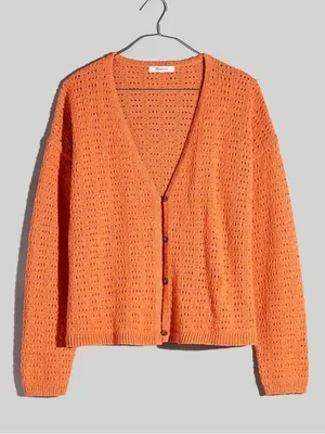 Madewell Women's Orange Open-Stitch Cardigan Sweater Loose Fit. Size M thumbnail 1