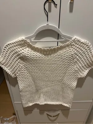 Alice + Olivia Cream Open-Weave Knit Crop Top thumbnail 8
