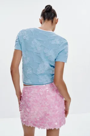 Zara pink Floral Sequin Mini Skirt thumbnail 2