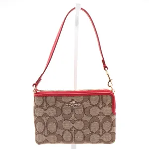 Coach Small Wristlet Signature Canvas Khaki Red Leather F58035 Gold Hardware thumbnail 2