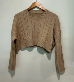 Commence cropped beige cable knit sweater thumbnail 1