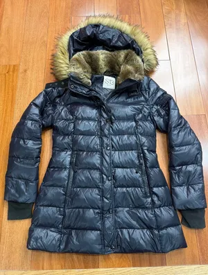 S13 New York Women's Black Chelsea Puffer‎ Down Coat with Faux Fur Trim Hood M thumbnail 1