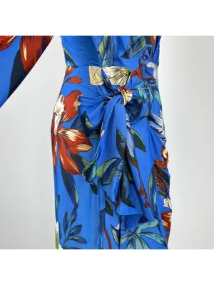 NWOT Farm Rio Blue Surreal Flowers Wrap Long Sleeve Mini Dress Size S thumbnail 6