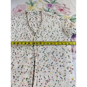 P.S. Kate Confetti Pom Pom Open Front Cardigan Cream Multi Knit Sweater M/L thumbnail 10