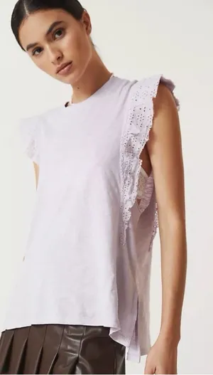Anthropologie Pilcro Lavender Sustainable Ruffle Sleeved Tee Top Cotton Boho thumbnail 1