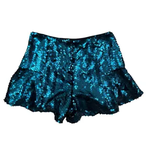 Lovers + Friends Ruffle Trim Teal Green Sequin Shorts Size Medium thumbnail 3