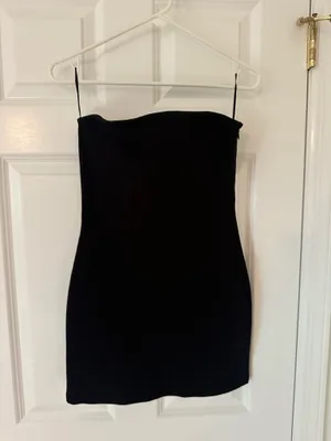 Zara black denim mini strapless dress thumbnail 1