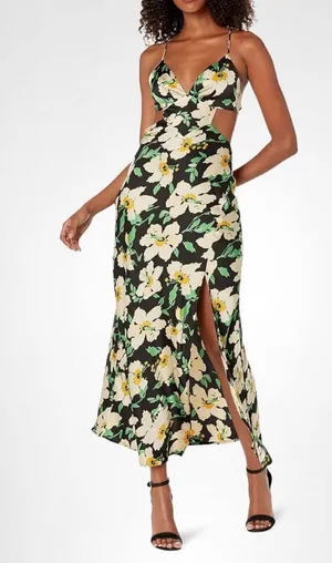 ASTR the label black floral midi dress‎ size small thumbnail 1
